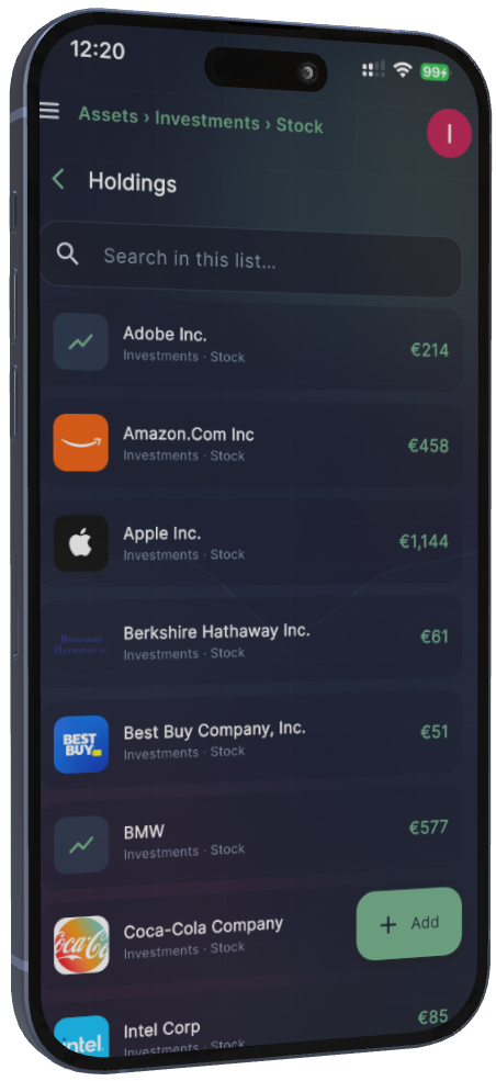 NetWorthy app on iPhone showing net worth dashboard